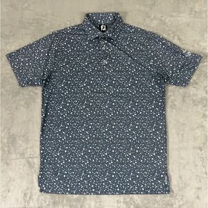 FootJoy Polo Shirt Mens‎ Medium Blue Gray Golf Performance Print Lakecliff Club